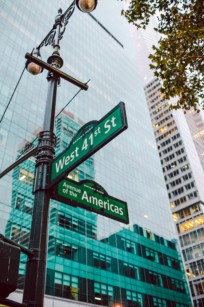 West 41st sign at Bryant Park
